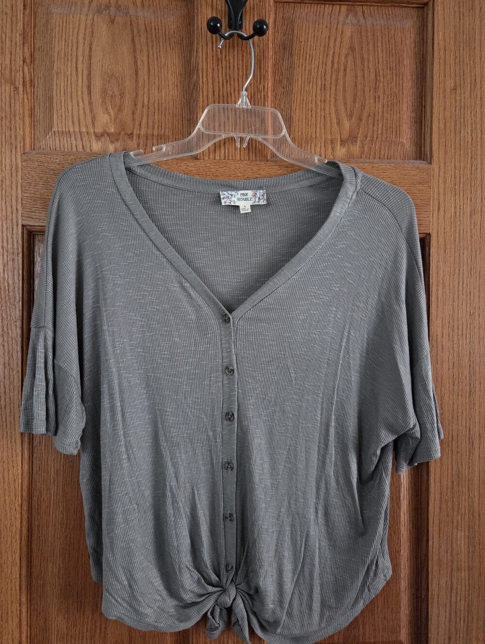 Pink Republic V-Neck Button Front Tie Top